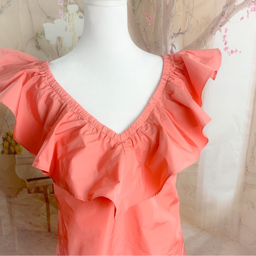 Rebecca Taylor Off Shoulder Ruffle Blouse in Peach - Picture 3 of 12